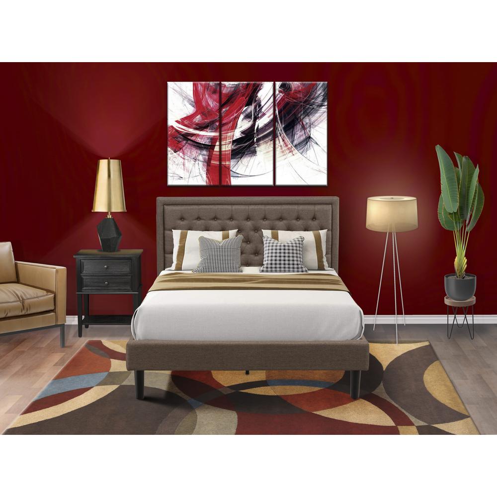 KD18Q-1VL06 2 Pc Queen Bed Set - Wood Bed Brown Headboard with 1 Night Stand For Bedroom - Black Finish Legs. Picture 2