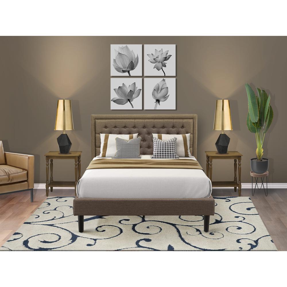 KD18Q-2BF08 3 Pc Bed Set - Platform Bed Brown Headboard with 2 Mid Century Nightstand - Black Finish Legs. Picture 2