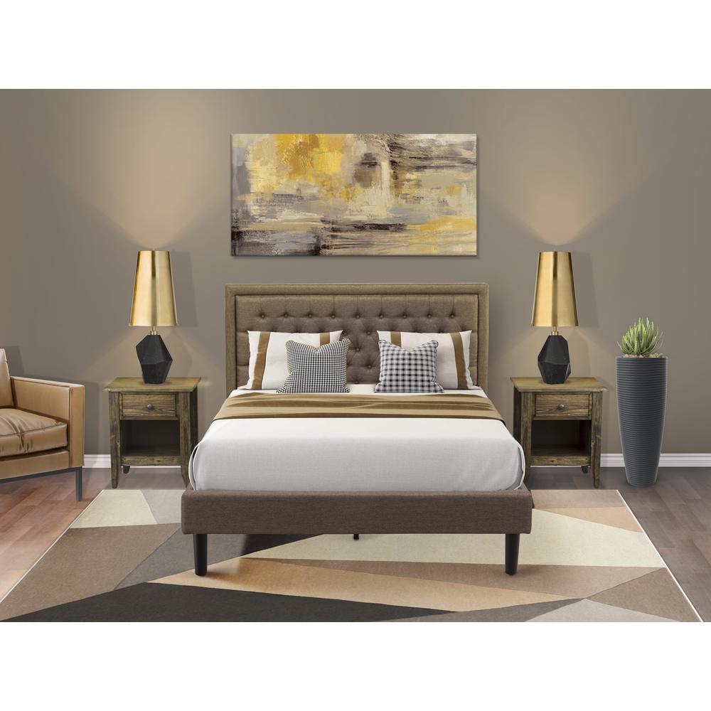 KD18Q-2GA07 3 Pc Bed Set - Queen Size Bed Frame Brown Headboard with 2 Bedroom Nightstand - Black Finish Legs. Picture 2