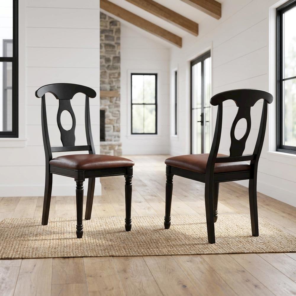 Solid Wood Napoleon-Style Faux Leather Upholstered Dining Chair, Set of 2. Picture 3