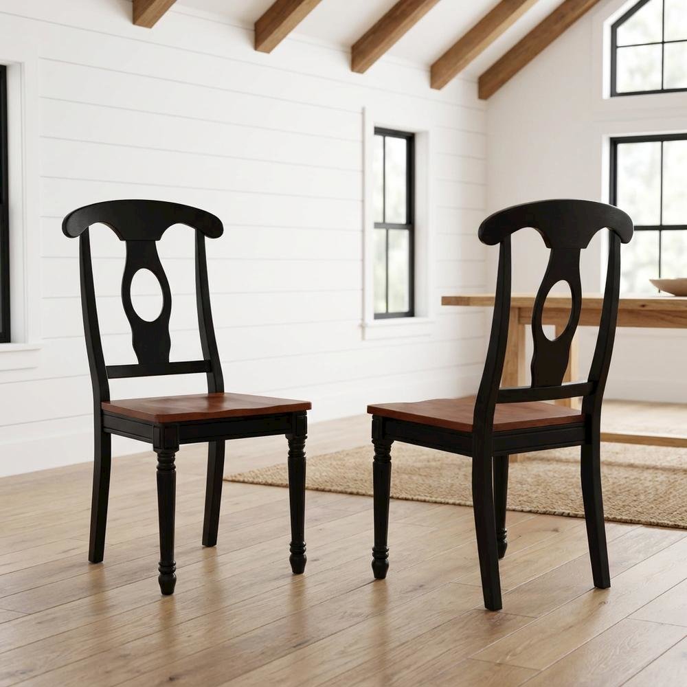 Solid Wood Dining Chairs with Napoleon Back, Set of 2. Picture 3