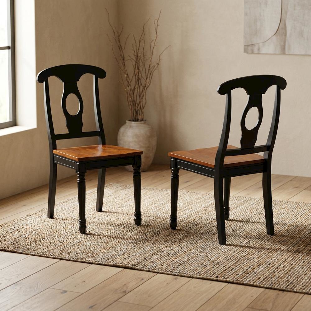 Solid Wood Dining Chairs with Napoleon Back, Set of 2. Picture 4