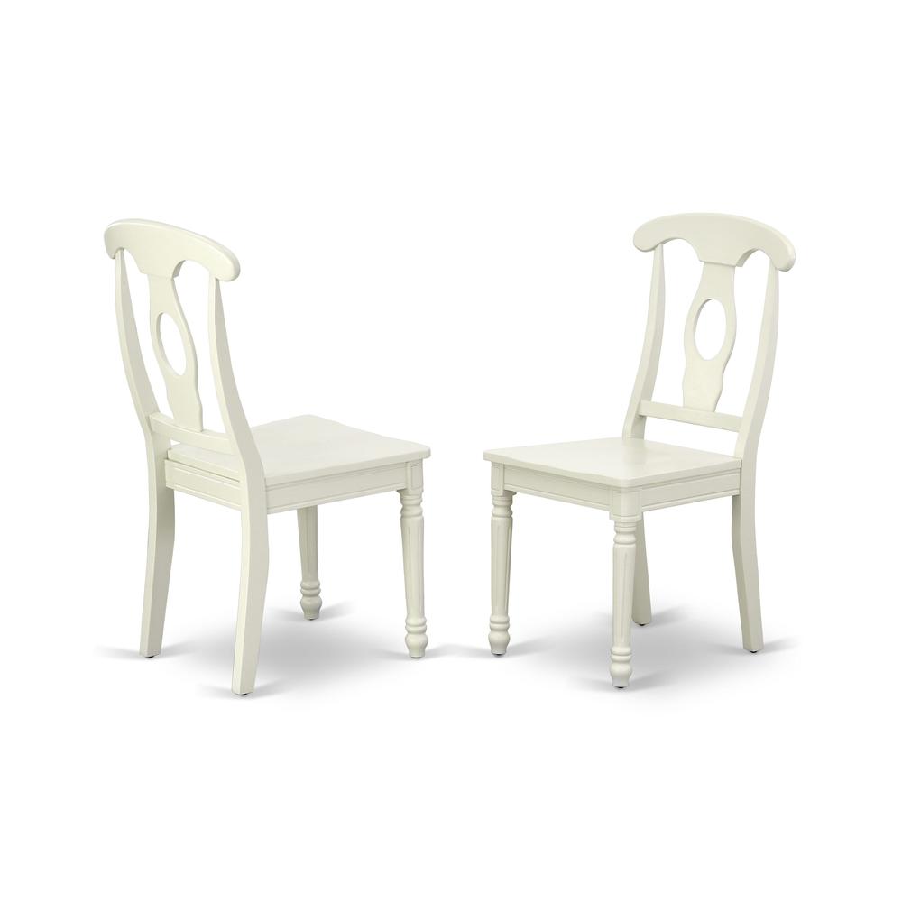 AMKE3-LWH-W 3 Piece Dining Set - 1 Pedestal Table and 2 Linen White Wooden Kitchen Chairs - Linen White Finish. Picture 3