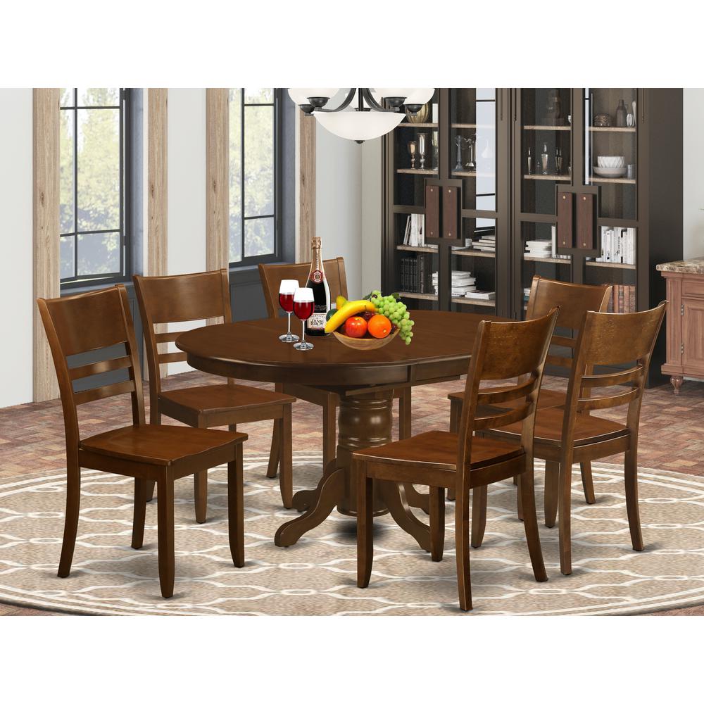 7  Pc  Kenley  Dining  Table  with  a  18  Leaf  and  6  hard  wood  Kitchen  Chairs  in  Espresso  .". Picture 4