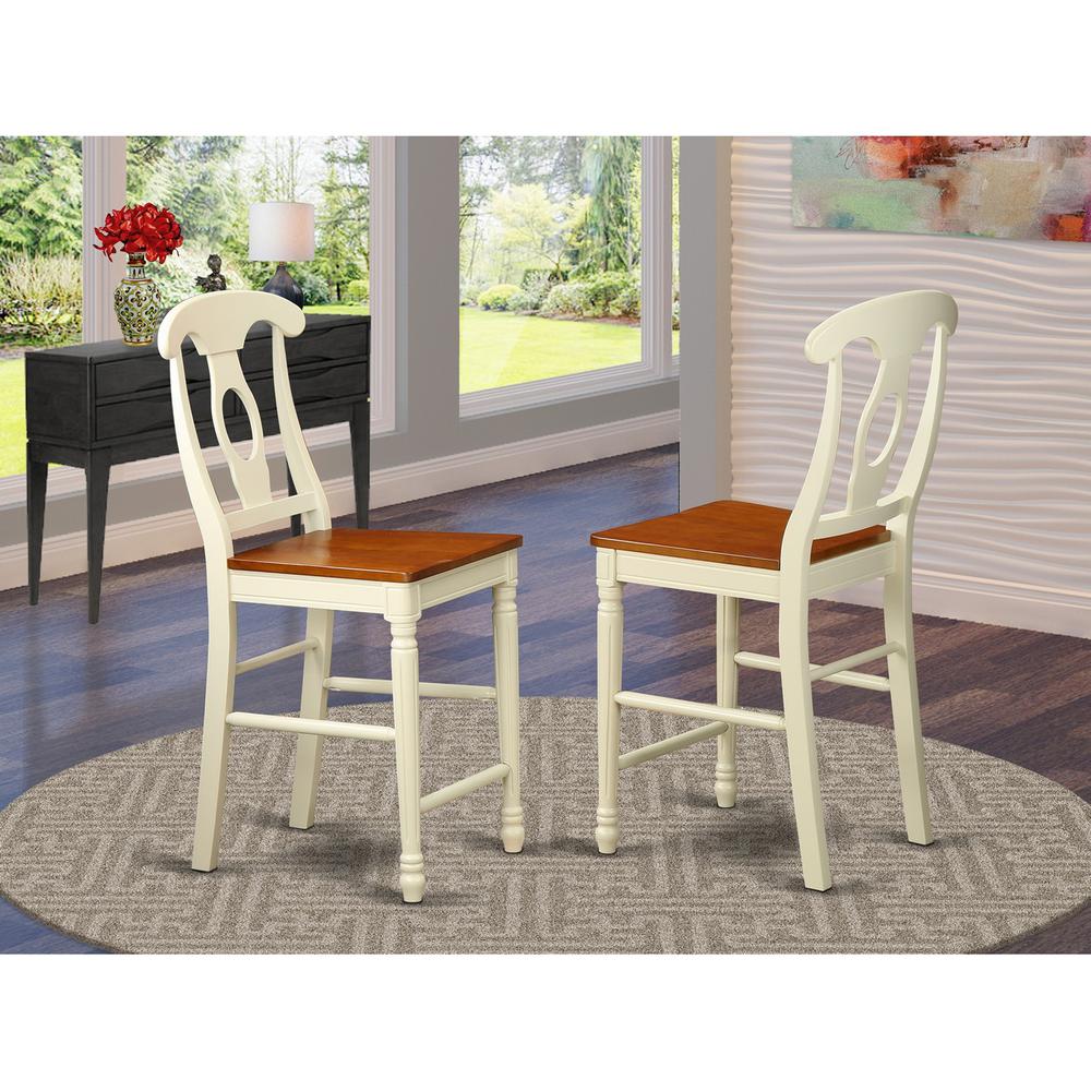 Kenley  Counter  Height  Stools  With  Wood  Seat  In  Buttermilk  and  Cherry  Finish,  Set  of  2. Picture 2