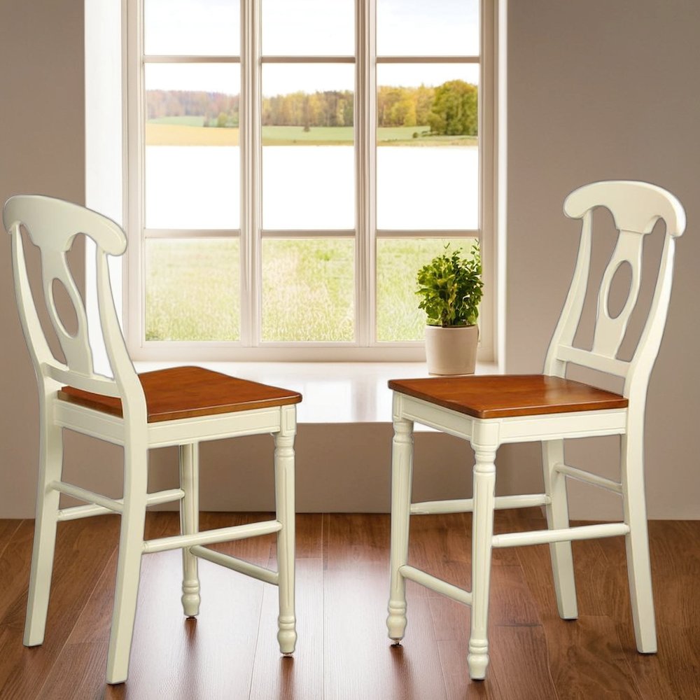 Elegant Wooden Counter Height Chairs with Backrest – Set of Two. Picture 2