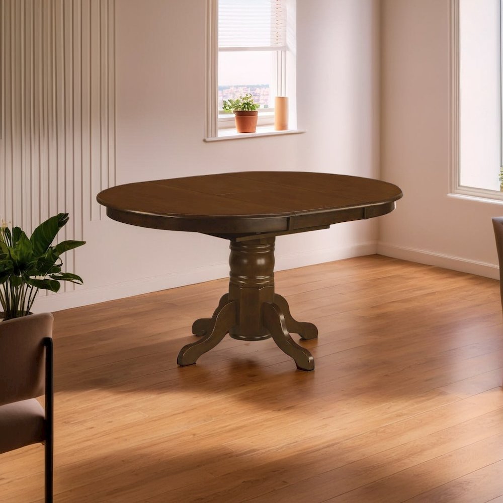 Elegant Oval Pedestal Dining Table with Butterfly Leaf for 6 Guests. Picture 2