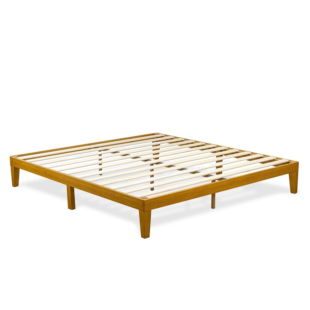 King Size Platform Bed Frame with 4 Legs and 2 Extra Center Legs - Oak Finish. Picture 1
