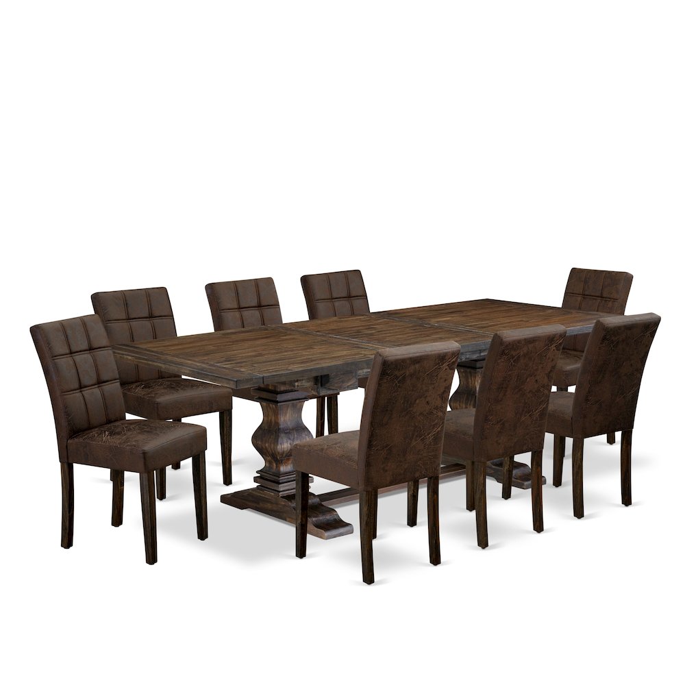 9 Piece Table Set consists A Wood Dining Table. Picture 1
