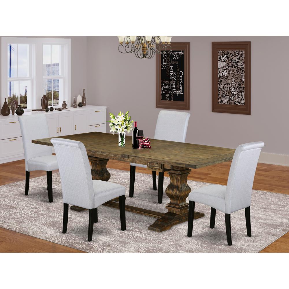 East West Furniture LABA5-71-05 5 Piece Dinette Set Includes a Rectangle Dining Room Table with Removable Leaf and 4 Grey Linen Fabric Upholstered Parson Chairs, 42x92 Inch, Jacobean. Picture 2