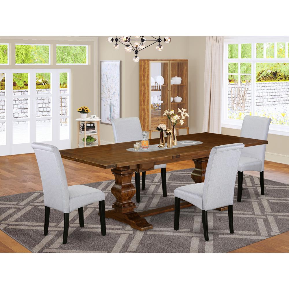 5 Piece Kitchen Table Set for 4 Includes a Rectangle Removable Leaf Dining Table and 4 Grey Linen Fabric Upholstered Chairs, 42x92 Inch, Walnut. Picture 2