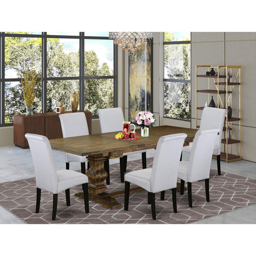 East West Furniture Lassale 7 Piece Kitchen Set Consist of a Rectangle Table with Removable Leaf and 6 Grey Linen Fabric Parsons Dining Chairs, 42x92 Inch. Picture 2