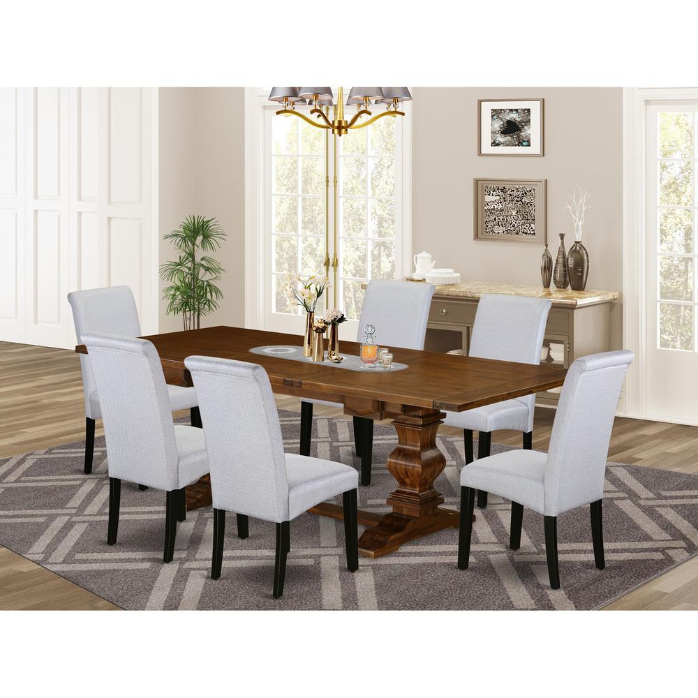 Lassale 7 Piece Set Consist of a Rectangle Kitchen Table with Removable Leaf and 6 Grey Linen Fabric Parson Dining Chairs, 42x92 Inch, LABA7-81-05. Picture 2