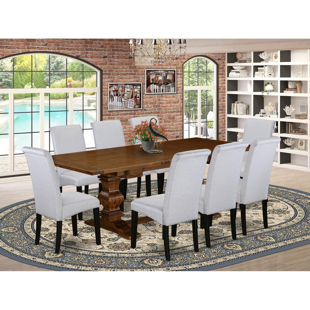 East West Furniture Lassale 9 Piece Modern Dining Set Includes a Rectangle Wooden Table with Removable Leaf and 8 Grey Linen Fabric Upholstered Chairs, 42x92 Inch. Picture 2