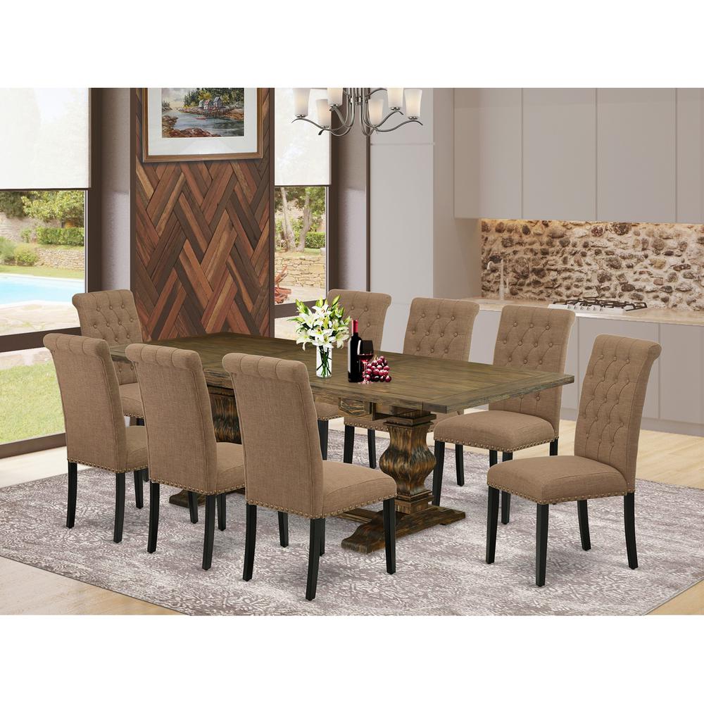 East West Furniture Lassale 9 Piece Room Set Includes a Rectangle Butterfly Leaf Kitchen Table and 8 Light Sable Linen Fabric Parson Dining Chairs, 42x92 Inch. Picture 2