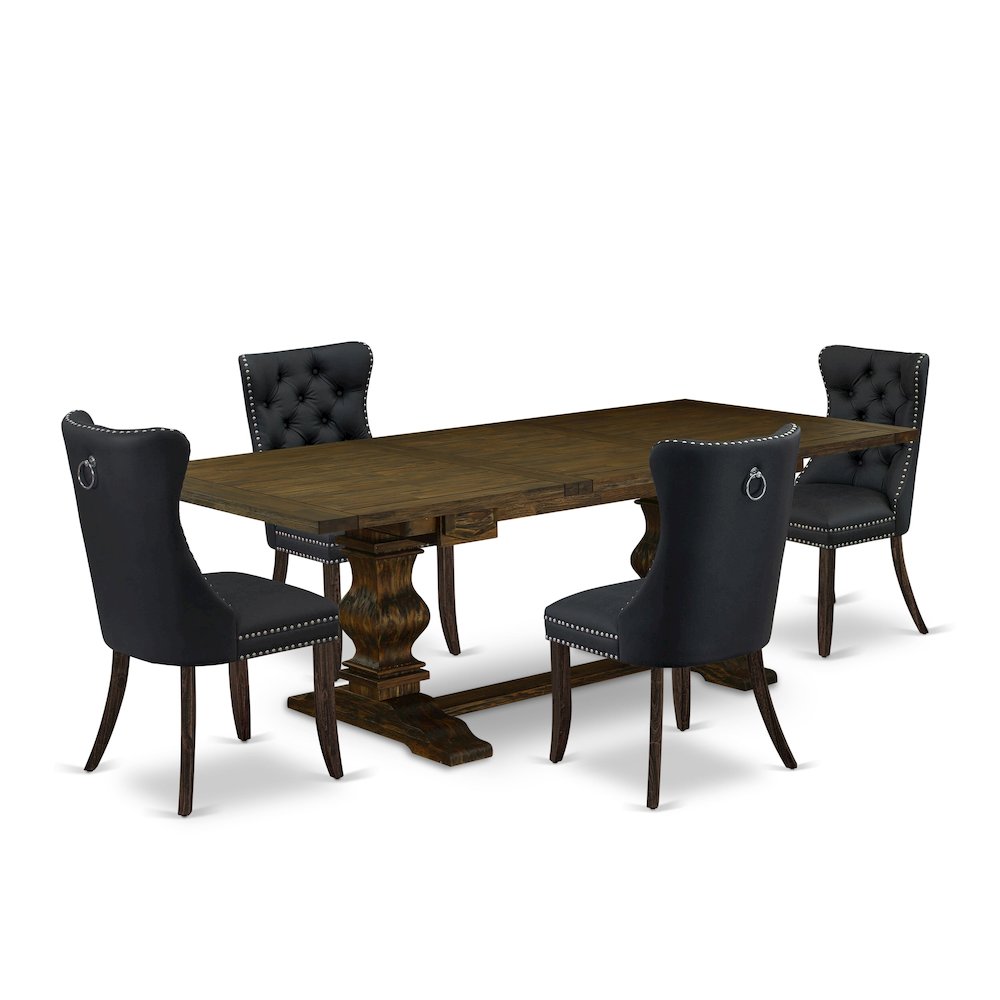 5 Piece Dining Set Consists of a Rectangle Wooden Table with Butterfly Leaf. Picture 1