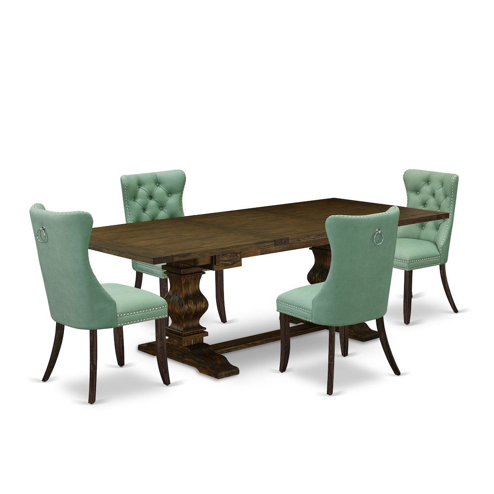 5 Piece Dining Table Set Contains a Rectangle Wooden Table with Butterfly Leaf. Picture 1