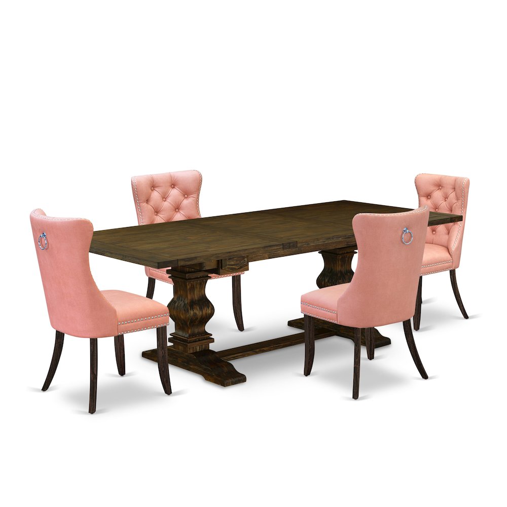 5 Piece Kitchen Set Consists of a Rectangle Dining Table with Butterfly Leaf. Picture 1