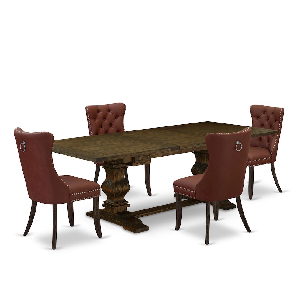 5 Piece Dinette Set Contains a Rectangle Wooden Table with Butterfly Leaf. Picture 1