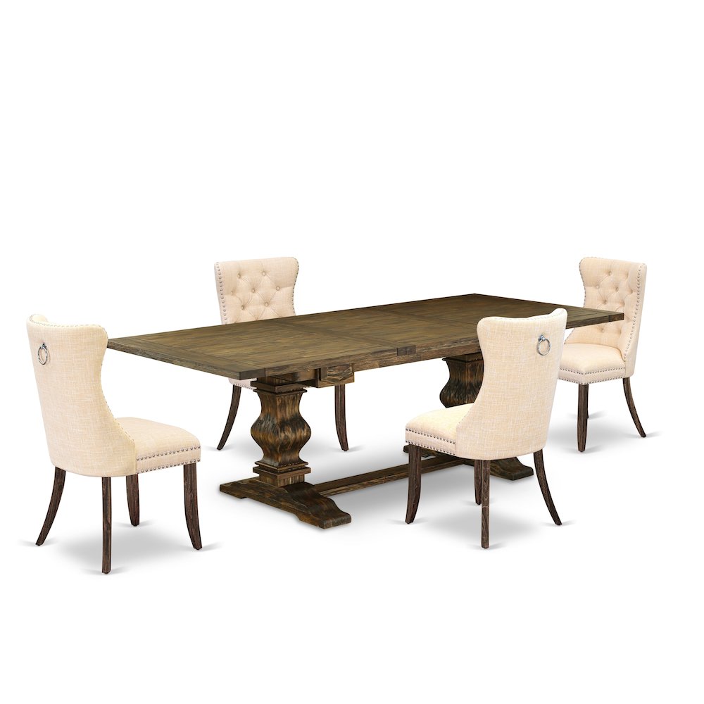 5 Piece Dining Table Set Contains a Rectangle Wooden Table with Butterfly Leaf. Picture 1