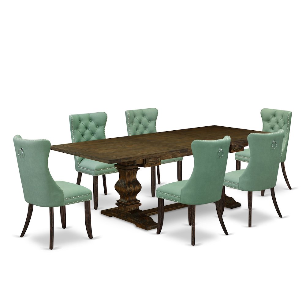 7 Piece Kitchen Set Consists of a Rectangle Dining Table with Butterfly Leaf. Picture 1