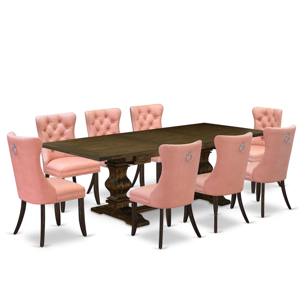 9 Piece Kitchen Set Consists of a Rectangle Dining Table with Butterfly Leaf. Picture 1