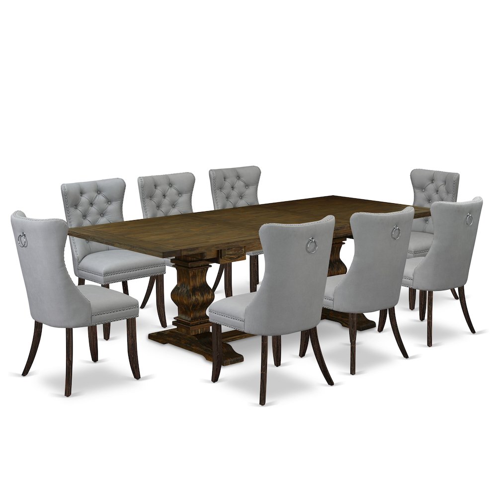 9 Piece Dinette Set Contains a Rectangle Dining Table with Butterfly Leaf. Picture 1