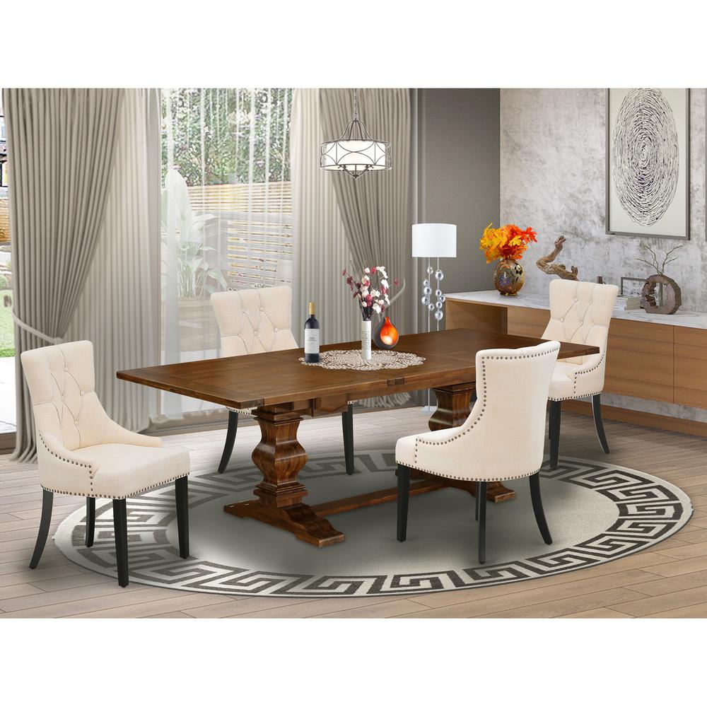 East West Furniture LAFR5-81-02 5 Piece Dining Table Set for 4 Includes a Rectangle Kitchen Table with Removable Leaf and 4 Light Beige Linen Fabric Parsons Chairs, 42x92 Inch, Walnut. Picture 2