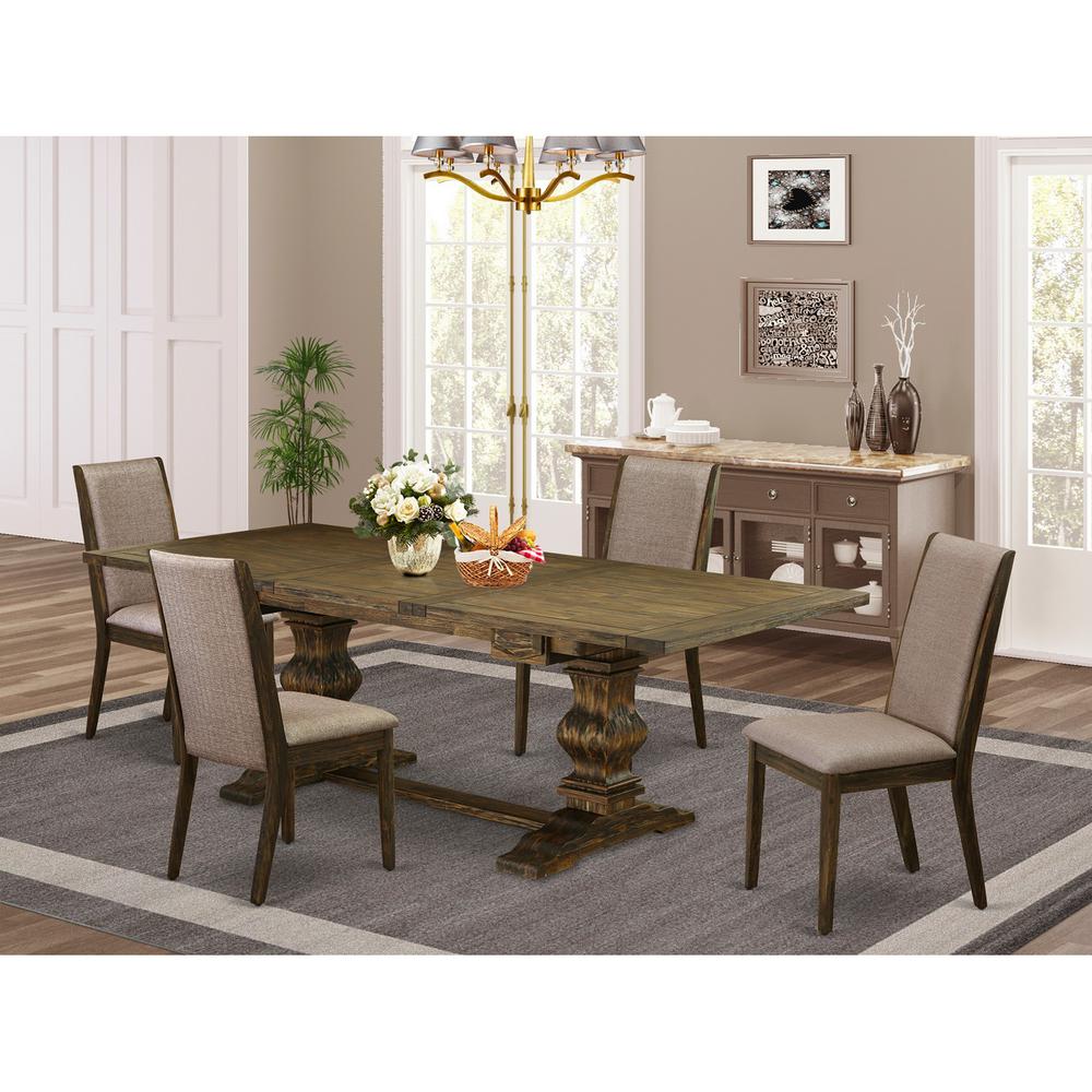 5 Piece Dining Room Table Set Includes a Rectangle Kitchen Table with Removable Leaf and 4 Dark Khaki Linen Fabric Parsons Chairs, 42x92 Inch, Jacobean. Picture 2