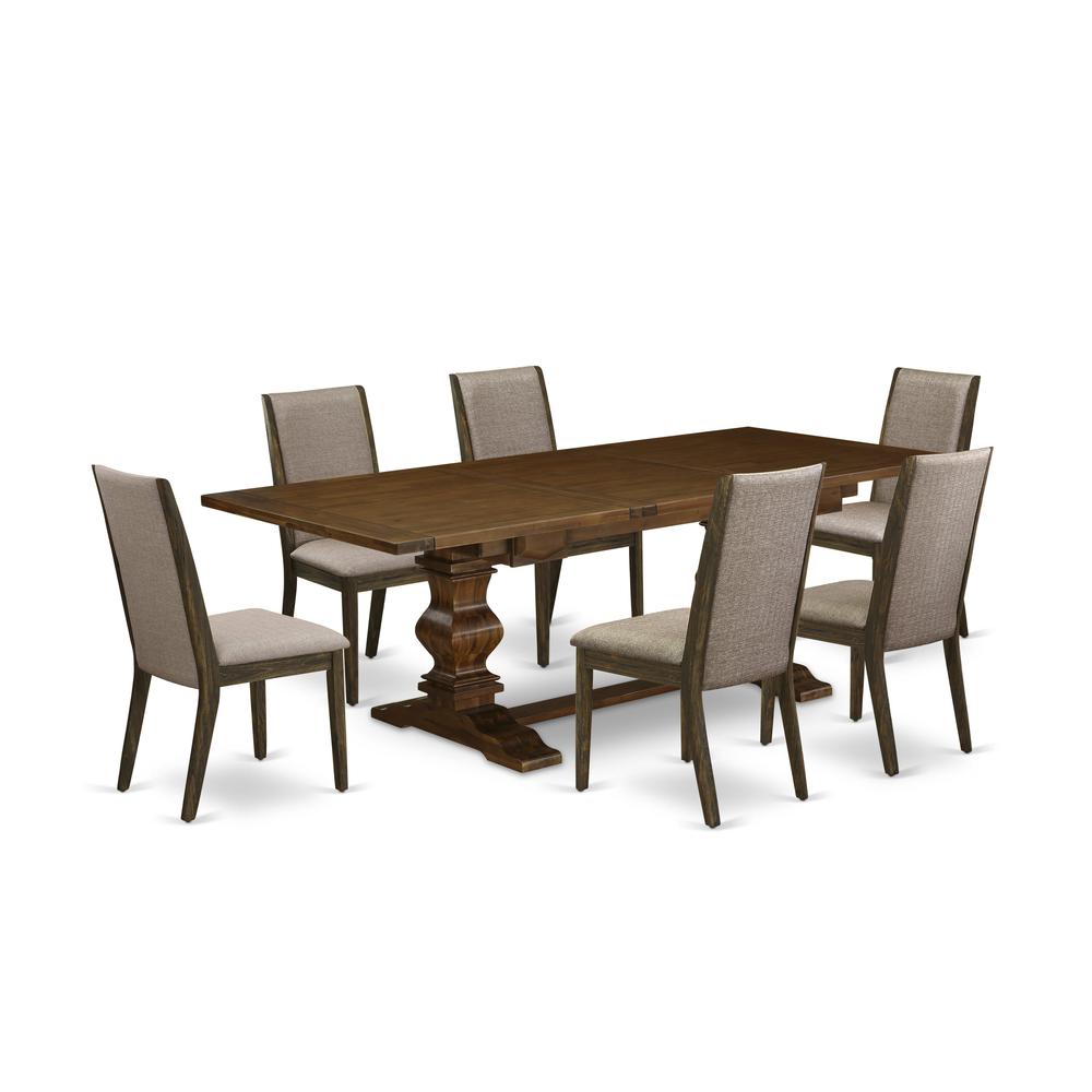 7-pc dinette set with Chair’s Legs and Dark Khaki Linen Fabric. Picture 1