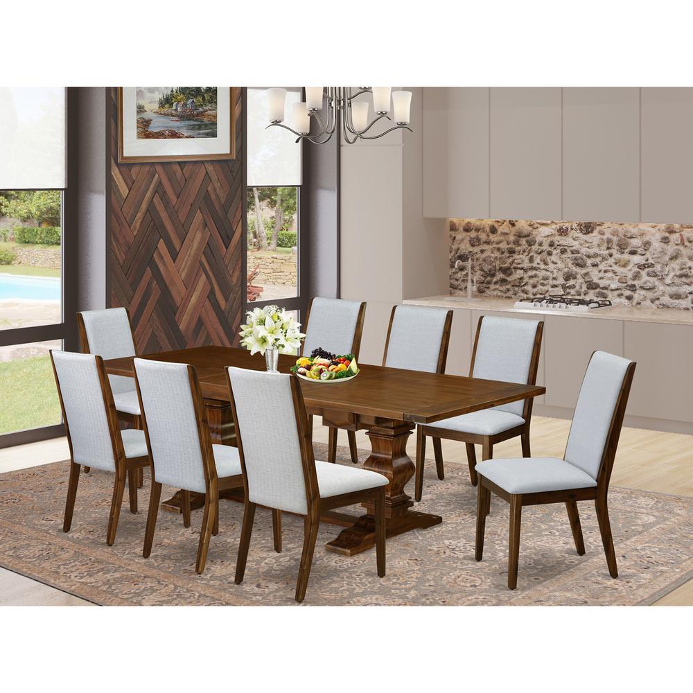 East West Furniture LALA9-88-05 9 Piece Dining Room Furniture Set Includes a Rectangle Wooden Table with Removable Leaf and 8 Grey Linen Fabric Upholstered Chairs, 42x92 Inch, Walnut. Picture 2