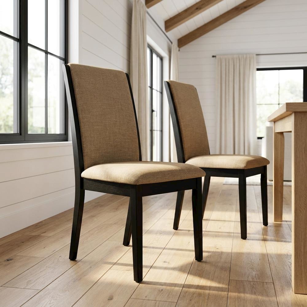 Upholstered Parson Dining Chair with High Back for Dining Room, Light Sable, Set of 2. Picture 3