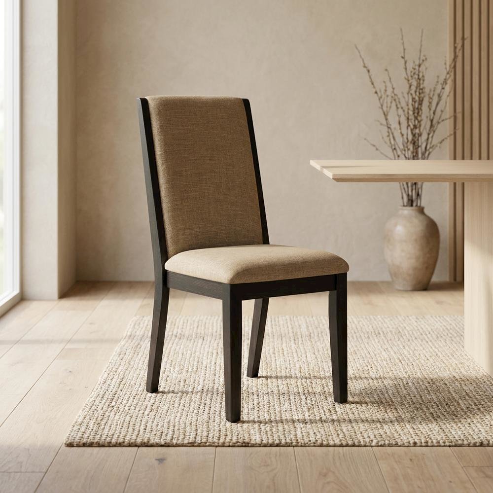 Upholstered Parson Dining Chair with High Back for Dining Room, Light Sable, Set of 2. Picture 4