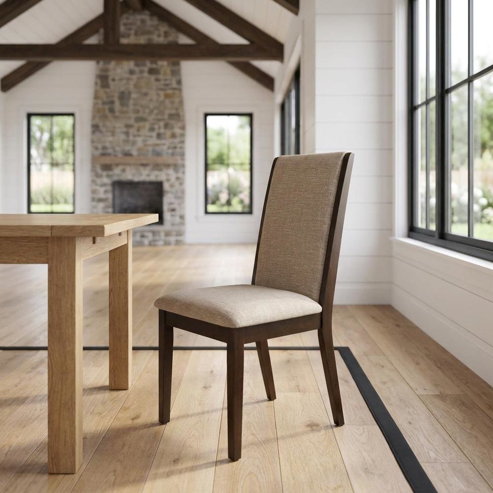 Upholstered Parsons Dining Chair with High Back, Light Tan, Set of 2. Picture 3