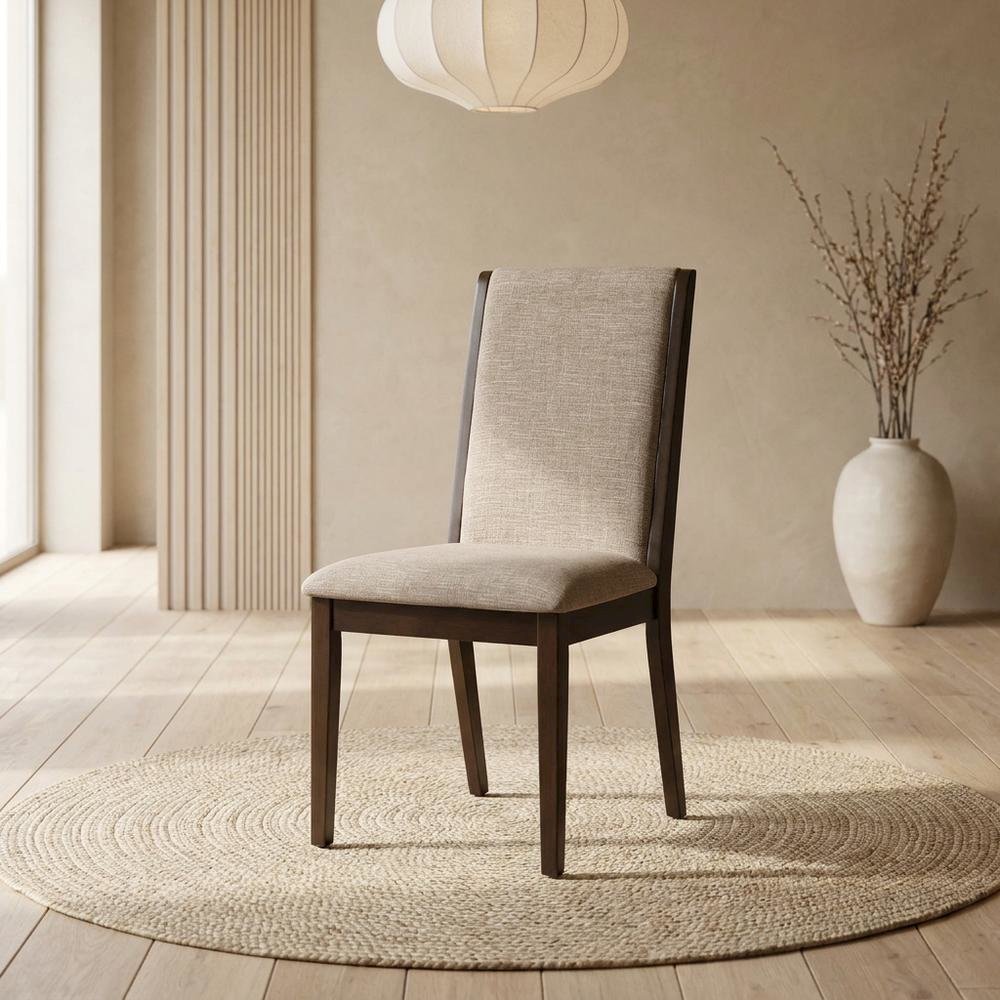Upholstered Parsons Dining Chair with High Back, Light Tan, Set of 2. Picture 4