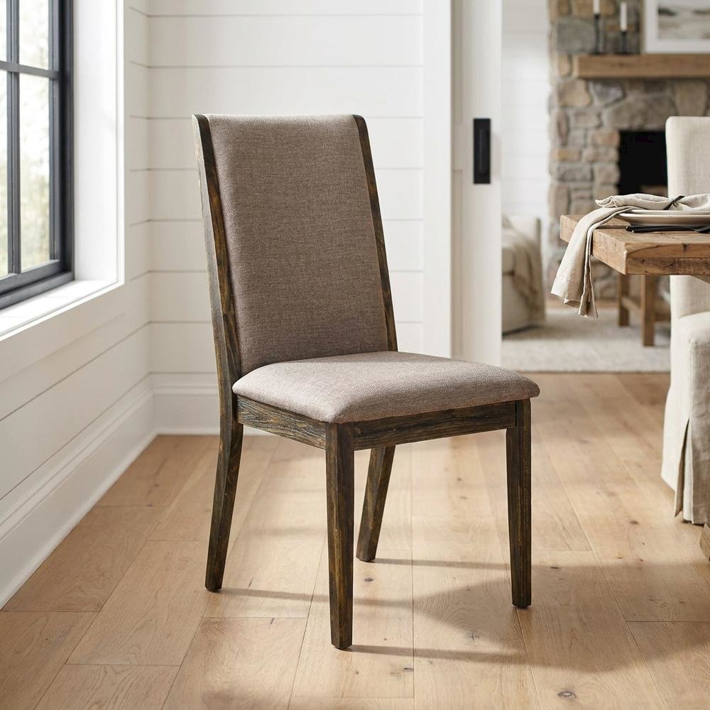 Fabric-Upholstered Parsons Dining Chair with High Back, Dark Khaki, Set of 2. Picture 3