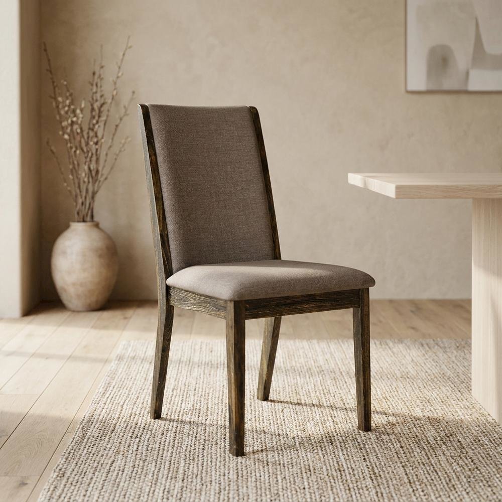 Fabric-Upholstered Parsons Dining Chair with High Back, Dark Khaki, Set of 2. Picture 4