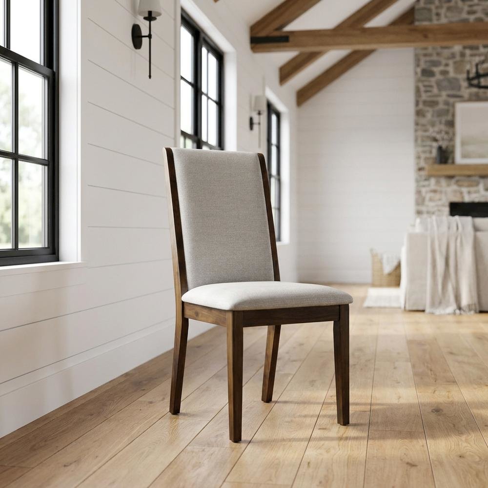 Fabric-Upholstered Parsons Dining Chair with High Back for Dining Room, Grey, Set of 2. Picture 3