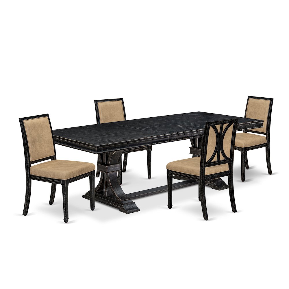 5 piece Kitchen Table Set of a Dining Table and 4 Dark Grey Modern Dining Chairs. Picture 1