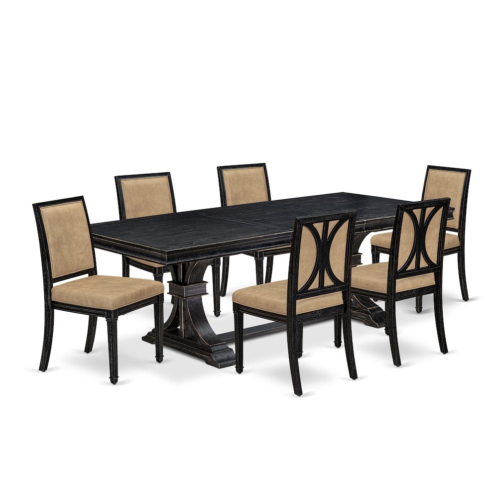 7 piece Modern Dining Table Set a Kitchen Table and 6 Dark Grey Dining Chairs. Picture 1