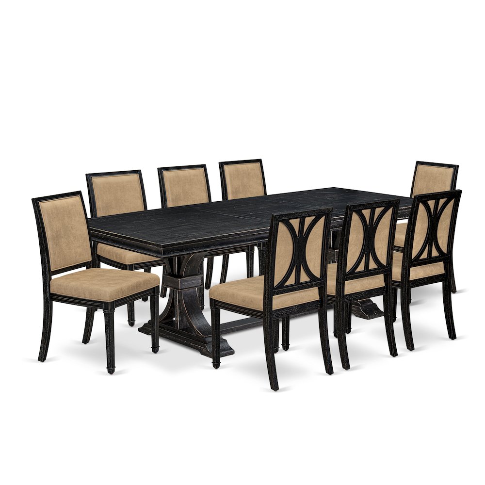 9 piece Kitchen Table Set of a Dining Table and 8 Dark Grey Dining Chairs. Picture 1