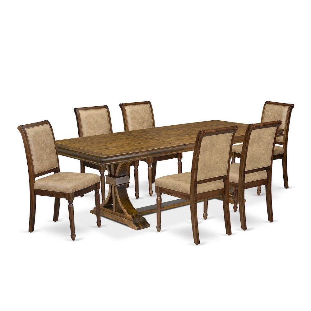7 piece Dining Table Set includes a Kitchen Table and 6 Dark Grey Dinner Chairs. Picture 1