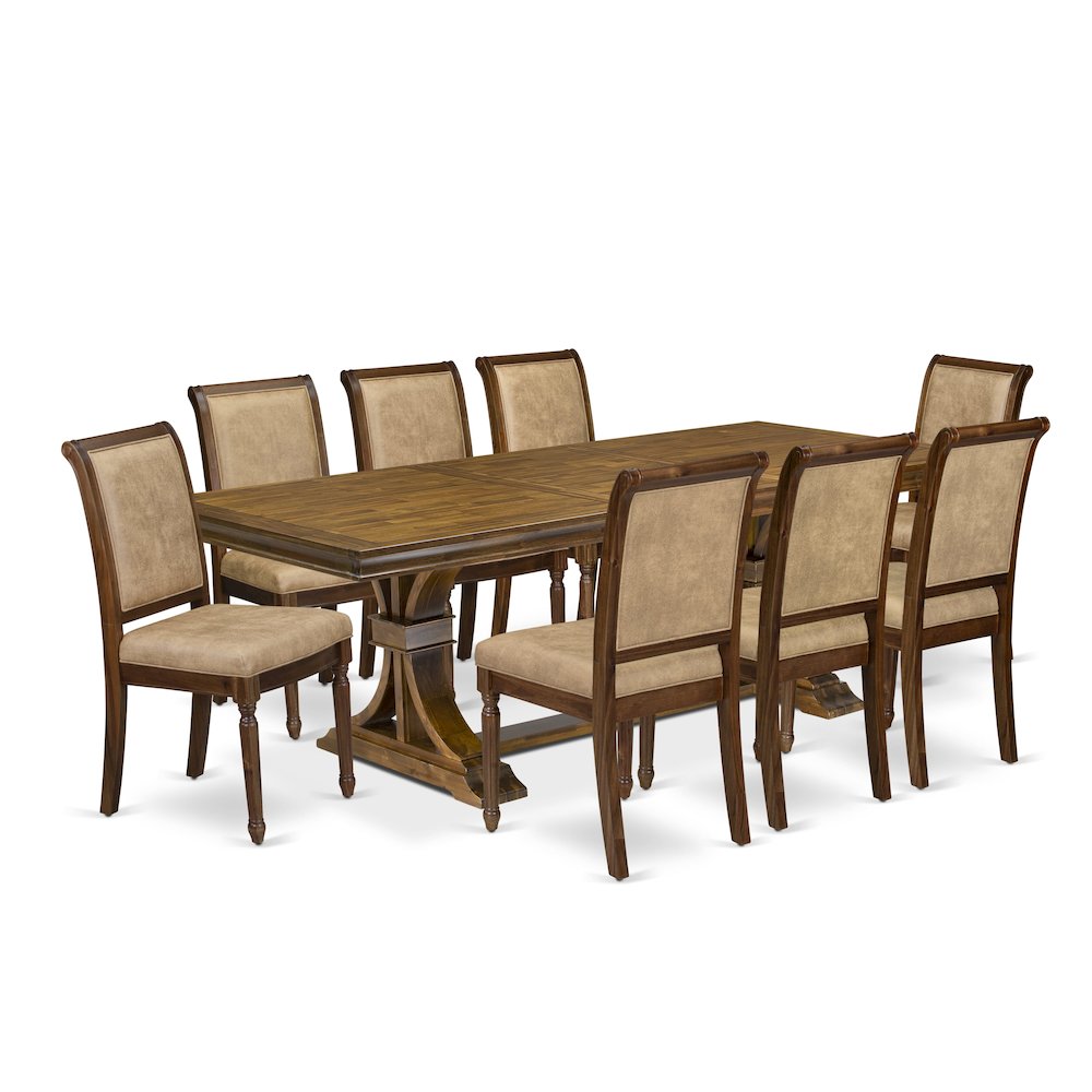 9 piece Dining Room Set of a Dining Table and 8 Dark Grey Kitchen Chairs. Picture 1