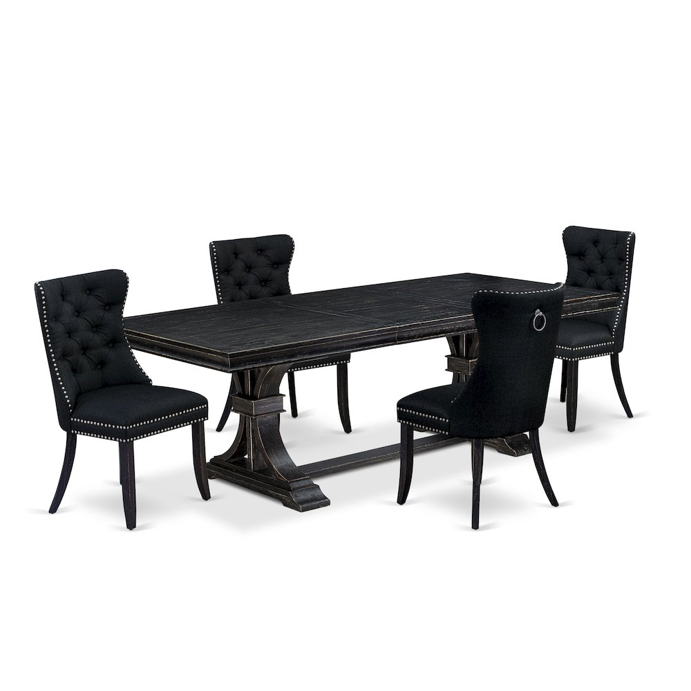 5 piece dining table set of a wooden table and 4 Linen Fabric dining Chairs. Picture 1