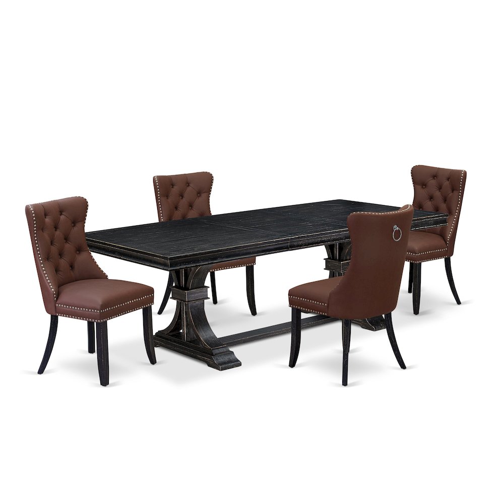 5 piece dining set includes a dining table and 4 Faux Leather Parson Chairs. Picture 1