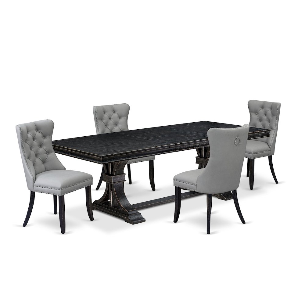 5 piece kitchen dining set a wooden table and 4 Faux Leather Parson Chairs. Picture 1