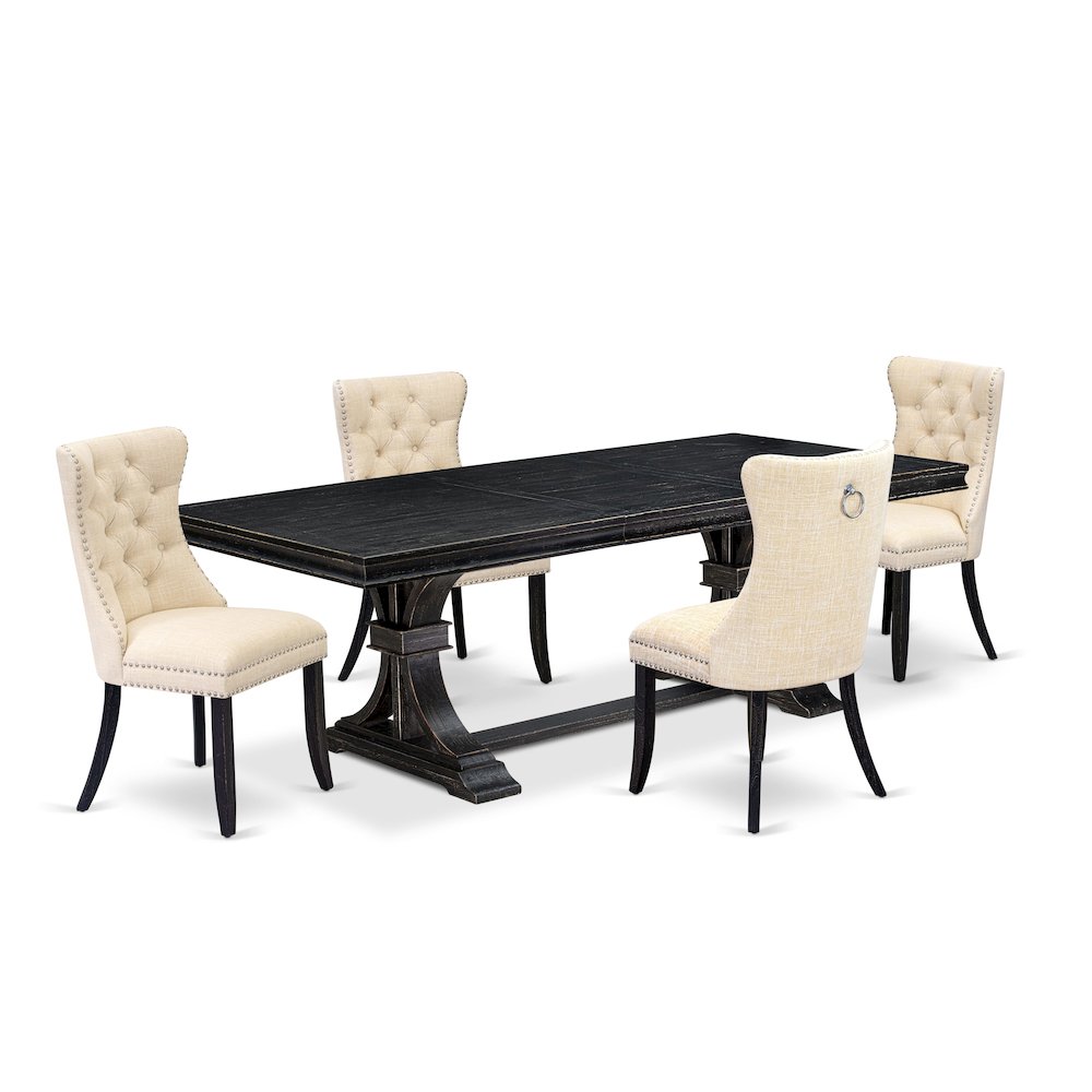 5 piece kitchen table set of a dinner table and 4 Linen Fabric kitchen chairs. Picture 1