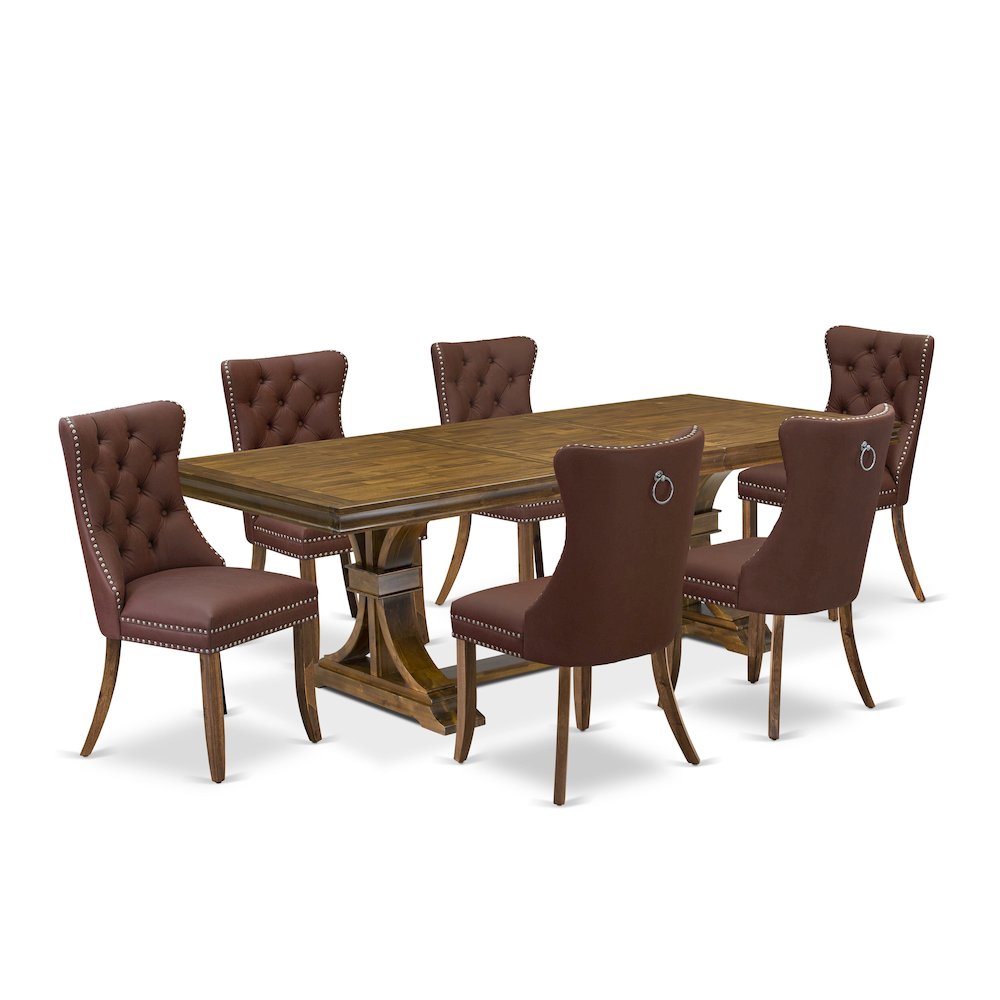 7 piece Modern Dining Table Set a Kitchen Table and 6 Faux Leather Dining Chairs. Picture 1