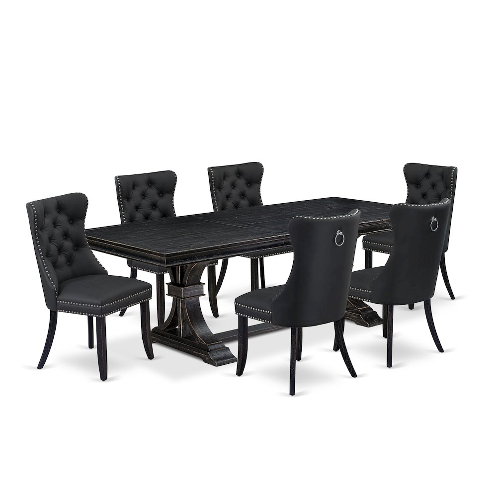7 Pieces Dining Set Contains a Rectangle Kitchen Table and 6 Modern Chairs. Picture 1