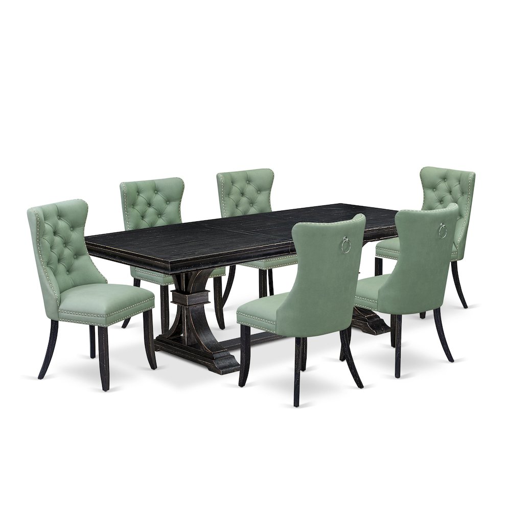 7 Pieces Dining Set Contains a Rectangle Kitchen Table and 6 Modern Chairs. Picture 1